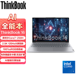 ThinkPad ThinkBook 16 03CD 2025款16英寸大屏学生游戏娱乐商务办公笔记本电脑 2.5K高色域屏 Core7-250H 16G内存 1TB固态