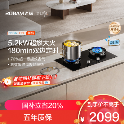 老板(Robam)E2P燃气灶联动定时灶家用厨房炉具配件灶台灶具 5.2kW 70%热效率56BA-E2P 天然气