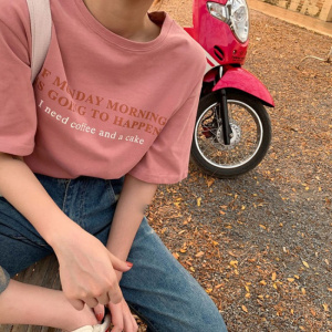 夏季韩版字母印花宽松短袖T恤女休闲上衣学生情侣装打底衫女装潮