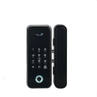 办公室玻璃门指纹锁免开孔密码锁单双门有无框智能全自动电子门锁 指纹密码刷卡款 黑色