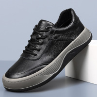 头层牛皮秋季新款男士休闲鞋真皮透气芒果鞋男款百搭男鞋厚底鞋子