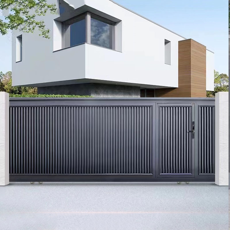 定制铝艺大门新中式别墅伸缩门铝合金乡村庭院门铁艺电动门入户平移门