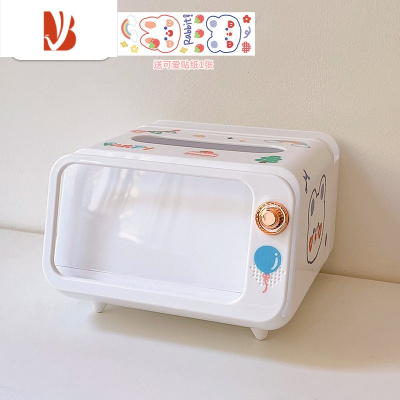 三维工匠可爱纸巾盒桌面文具收纳盒家用手机支架客厅餐巾纸盒多抽纸盒 白色升级款 送2张贴纸