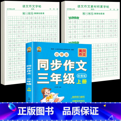 [3年级上册]同步作文+同步作文字帖+素材积累字帖 [正版]三年级上册同步作文练字帖语文满分作文人教版字帖小学生每日一练