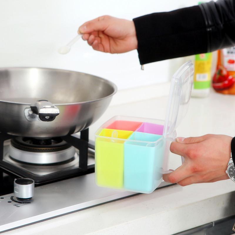 翻盖4格自由组合调味盒 厨房用品调料盒 佐料罐 调料罐套装--方形