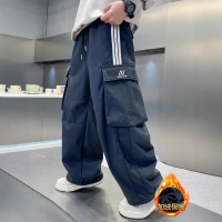 男童秋冬款裤子加绒加厚新款儿童工装长裤大童一体绒直筒裤潮