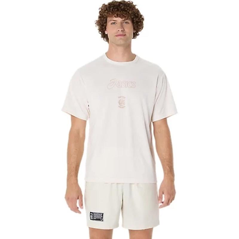 Asics男士休闲宽松版印标涤纶短袖T恤