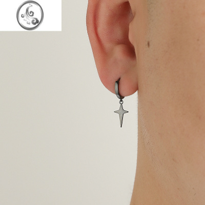 JiMiYiJian 925银银耳环男黑色气质四角星耳钉女简约短款耳扣单只ins