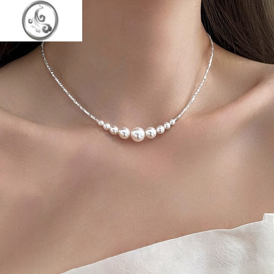 JiMi碎银几两项链女冷淡风轻奢小众渐变珍珠锁骨链气质时尚高级感颈链
