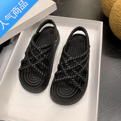 SUNTEK平底凉鞋女2023今年流行夏季新款厚底一字带小仙女网红松糕鞋