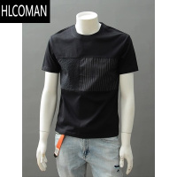 HLCOMAN欧货高端短袖t恤男士夏季新款圆领设计感潮流拼接纯色半袖打底衫