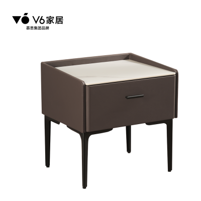 V6家居简约现代床头柜皮质免漆滚轮滑轨带阻尼抽屉48x41.5x48.5cm小户型收纳床边柜