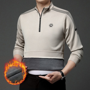 冬季新款加绒长袖t恤男士时尚休闲半拉链立领卫衣男款打底
