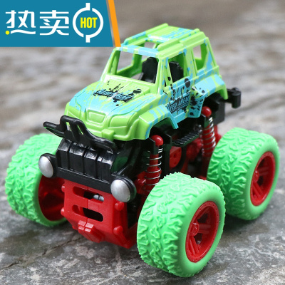 儿童玩具车四驱越野车男孩车车玩具惯性车小孩助力小汽车宝宝小车真智力绿色炫彩越野惯性车-彩盒包装回力玩具