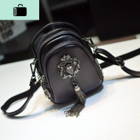 欧美时尚 新款软皮三层流苏包时尚宝石贝壳包单肩斜跨手提女包NEW LAKE 黑色女斜挎包