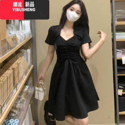 YIBUSHENG大码赫本风黑色连衣裙女季高级感气质裙子胖mm遮肚子显瘦a字裙
