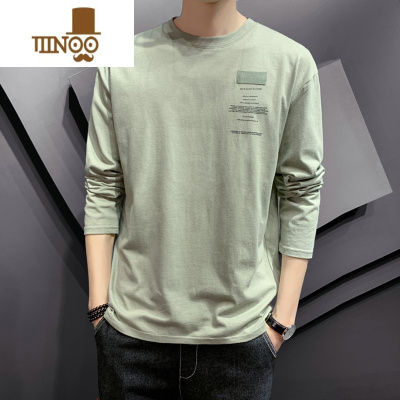 YANXU长袖T恤男士2023新款韩版潮流打底上衣青少年百搭男装