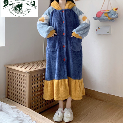 HLCOMAN萌少女长袖连帽睡裙女秋冬加厚加绒可外穿睡袍睡衣冬季甜美家居服睡裙