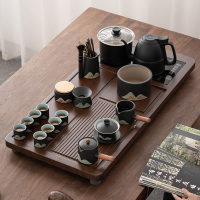 苏氏陶瓷(SUSHI CERAMICS)茶具套装胡桃木色茶盘国釉画彩粗陶茶具自动烧水壶整套茶盘茶台