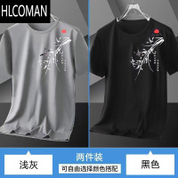 HLCOMAN冰丝男t恤宽松加大码潮流百搭夏季2024新款圆领短袖男士透气体恤