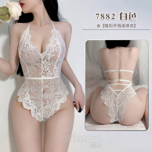 霏慕女式情趣睡衣性感服装情趣内衣制服蕾丝挂脖露背暗扣开档连体衣7882