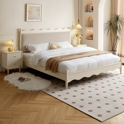 全友家居现代简约奶油风双人软包大床主卧室实木脚床板式床