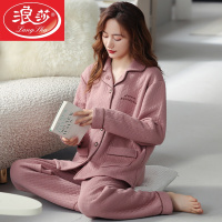 浪莎睡衣女秋冬季2025年新款空气棉夹层纯棉长袖加厚保暖家居服