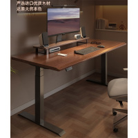 易企采 180*80CM双电机电动升降实木办公电脑学习桌黑胡桃木色书桌
