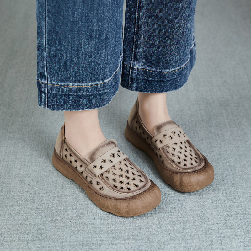 复古真皮女鞋2026春夏季透气一脚蹬镂空透气软底包头凉鞋女单鞋