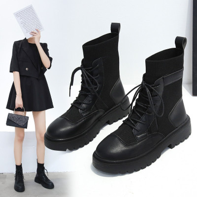 马丁靴女薄款2020秋冬新款百搭针织透气网红款靴子女厚底短靴女