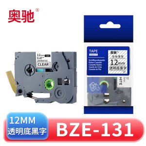 奥驰 标签色带BZe-131 12mm透明底黑字 个