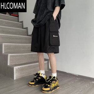 HLCOMAN美式工装短裤男夏季机能风休闲裤松直筒5六分裤拉链装饰休闲裤子