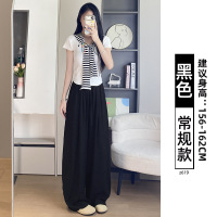 藏青色天丝亚麻裤子女新款夏日松弛感休闲宽松冰丝弯刀阔腿裤