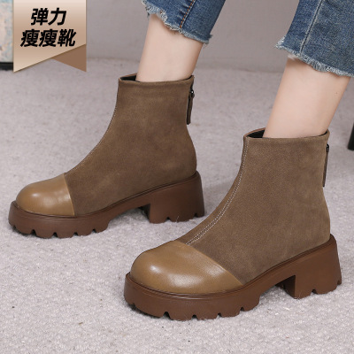 马丁靴女厚底秋冬新款英伦风粗跟厚底真皮短靴复古软底马丁靴