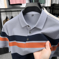 2025夏季新款棉质短袖POLO衫男青中年翻领色织条纹T恤爸爸装上衣