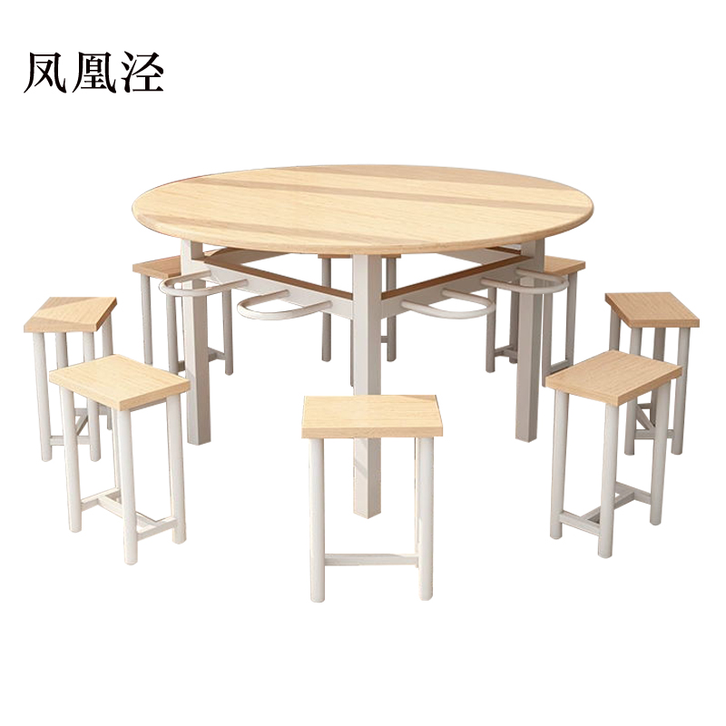 凤凰泾餐桌学校食堂小吃店快餐桌椅饭堂橡木色圆桌1200*750