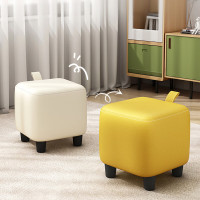 域赢小凳子家用创意矮凳客厅沙发凳现代简约茶几凳可爱拉手换鞋凳子 柠檬黄大号(科技布)