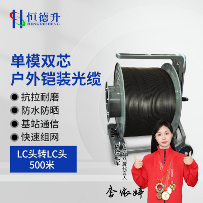 恒德升 铠装光缆HDS-A497S-LC-500M 户外通信基站应急抢修放缆车缆线单模双芯 LC头转LC头 500米