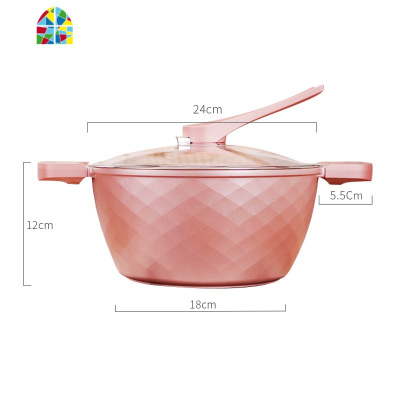 色汤锅蒸锅不粘锅炖锅家用煮锅多功能电磁炉用 FENGHOU 合金色汤锅24CM粉[可视锅盖+汤勺+蒸笼]