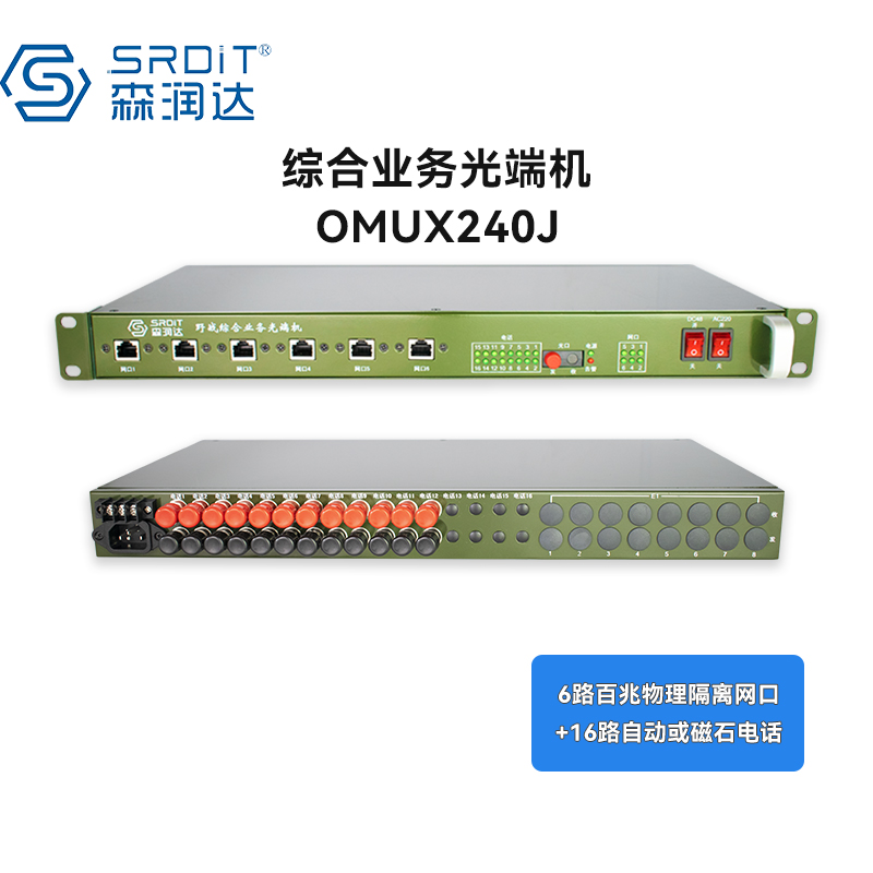 SRDIT森润达野外综合业务光端机PCM复用器OMUX240J物理隔离百兆自动电话 i6F12P