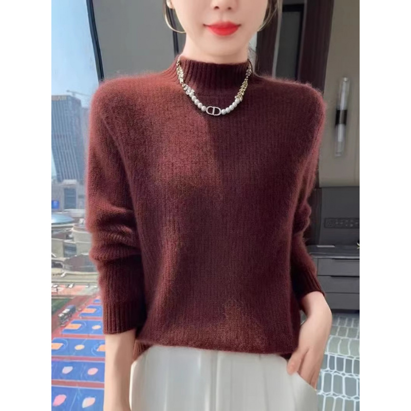 秋冬季新款百搭半高领弹力显瘦保暖打底毛衣女舒适保暖内搭针织衫