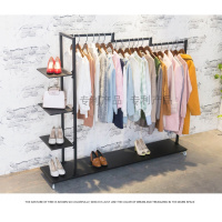 三维工匠服装店衣架展示架鞋包挂衣服架子移动落地男女装店货架侧挂服装架晾晒架 金色长140*宽36*高150送轮子+扳手