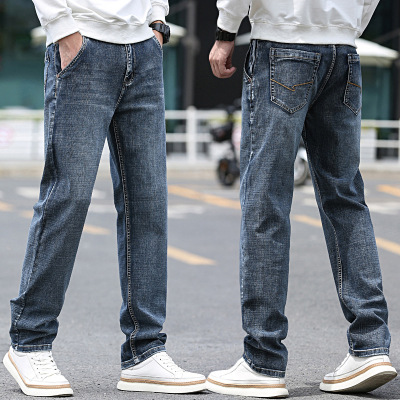 新塘镇男式弹力牛仔裤春季舒适男士宽松直筒休闲男裤