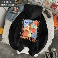 SUNTEK男装港风chic宽松连帽卫衣男生韩版潮流卡通印花休闲帽衫外套卫衣