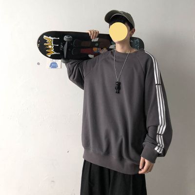 梵克公牛条纹卫衣男牌嘻哈无帽套头打底衫ins港风流外套上衣长袖t桖灰色M