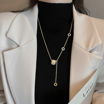 猫眼石小蛮腰毛衣链2023新款秋冬季轻奢小众项链女气质锁骨链送女朋友老婆情人节七夕生日礼物