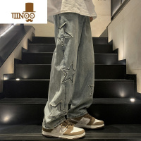 YANXU裤子男士高街vibe美式复古牛仔裤男宽松直筒ins潮牌拖地阔腿长裤