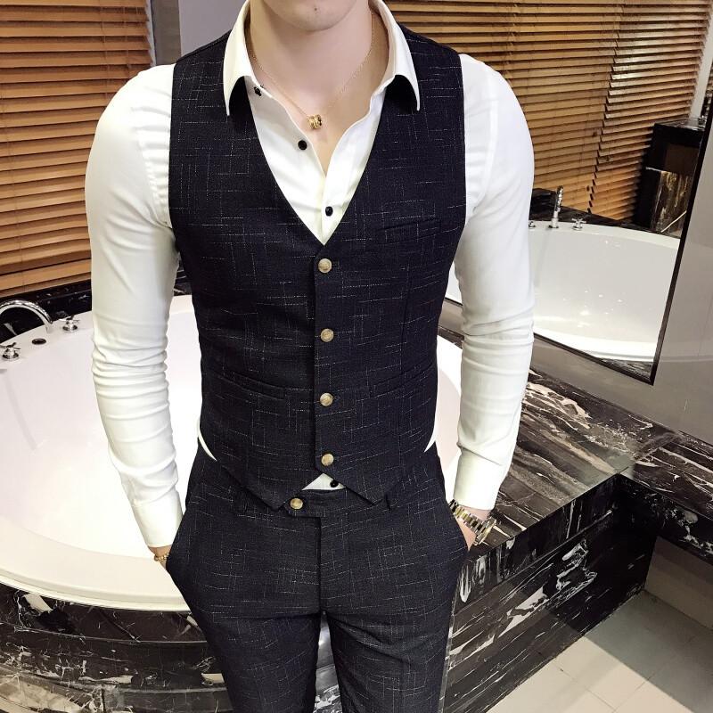 西装套装男士英伦休闲马夹韩版修身新郎结婚礼服背心西服伴郎