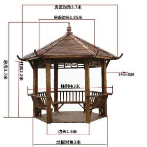 森美人米加大木制六角防腐木凉亭户外实木亭子花园亭景观亭碳化木凉亭