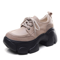 头层牛皮厚底松糕鞋女秋季新款时尚百搭休闲增高真皮单鞋